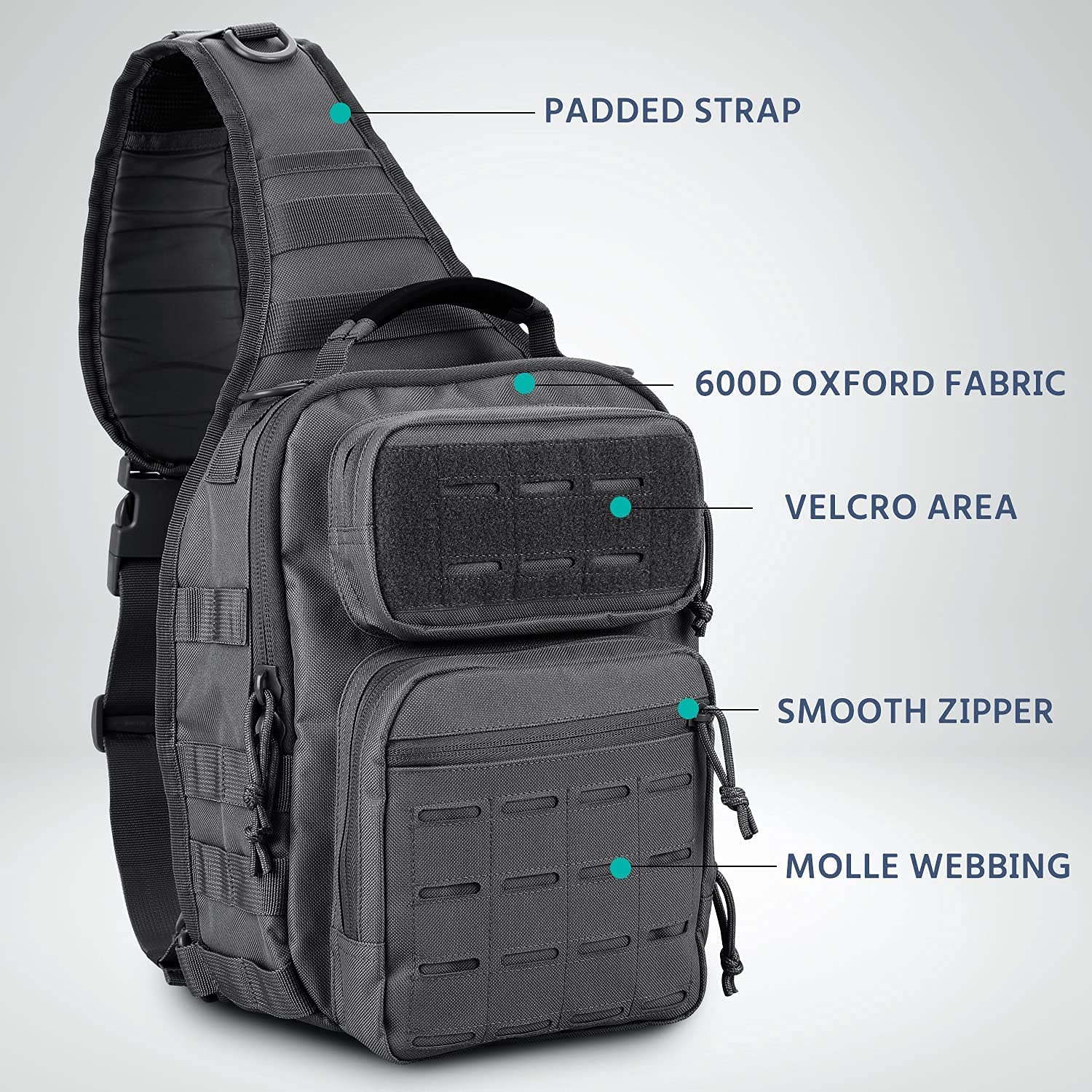 WINCENT Tactical Sling Bag Pack Military Rover Shoulder Sling Backpack Molle Assault Range Bag EDC Diaper Bag Day Pack Black