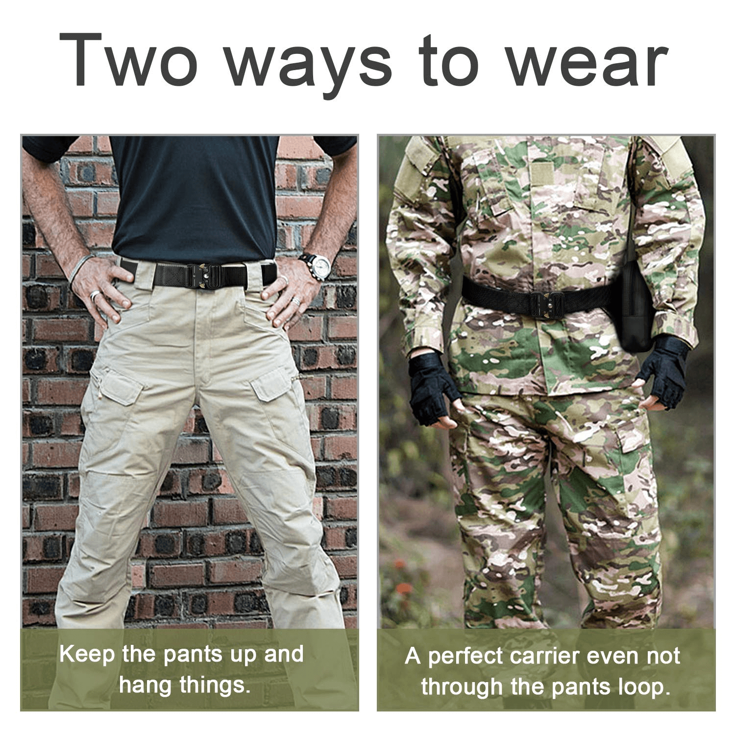 BOW-TAC tactical belts - Black heavy duty belt - Two ways to wear